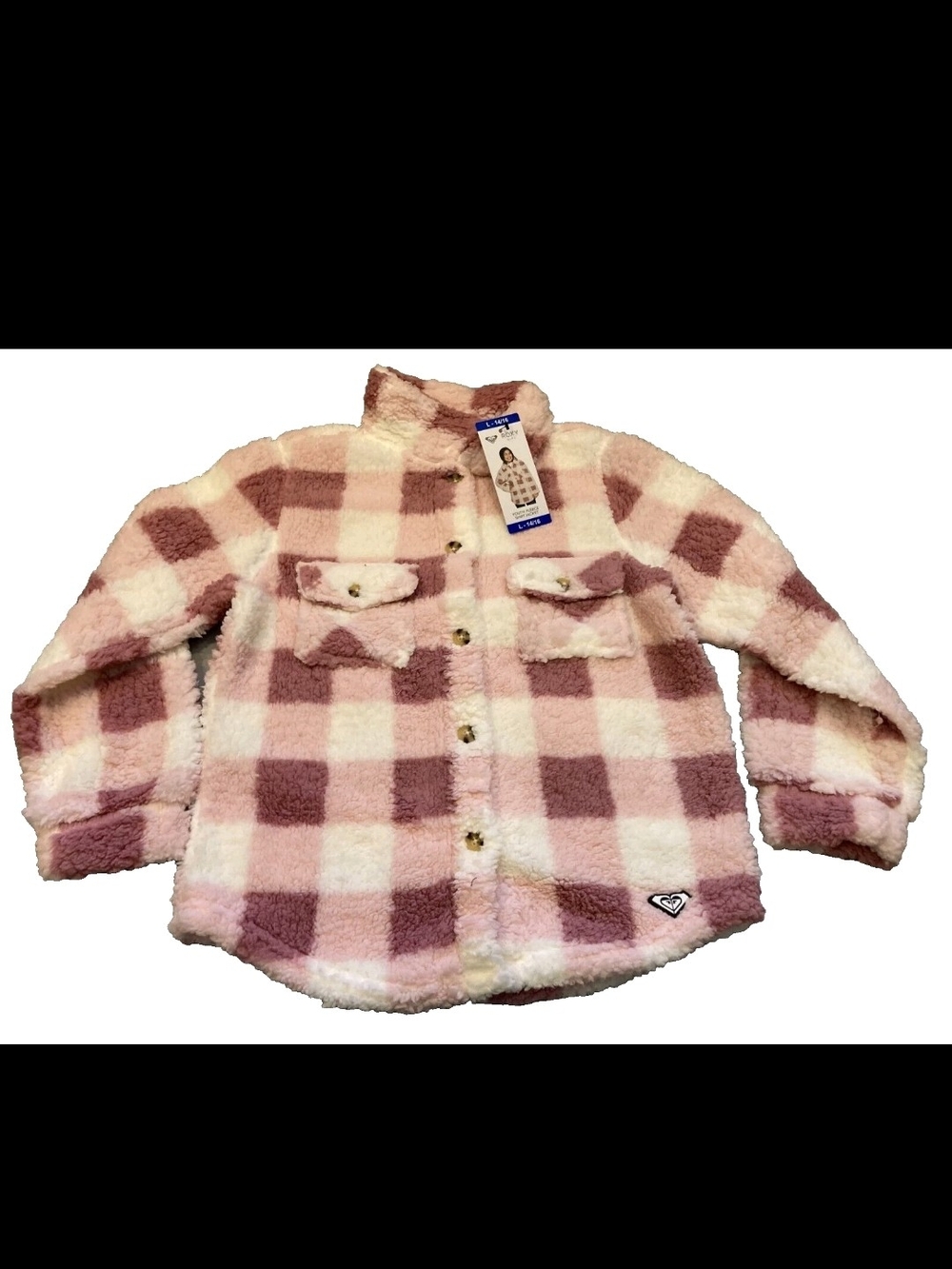 Girls Plush Check Shacket - Pink & Cream Nwt